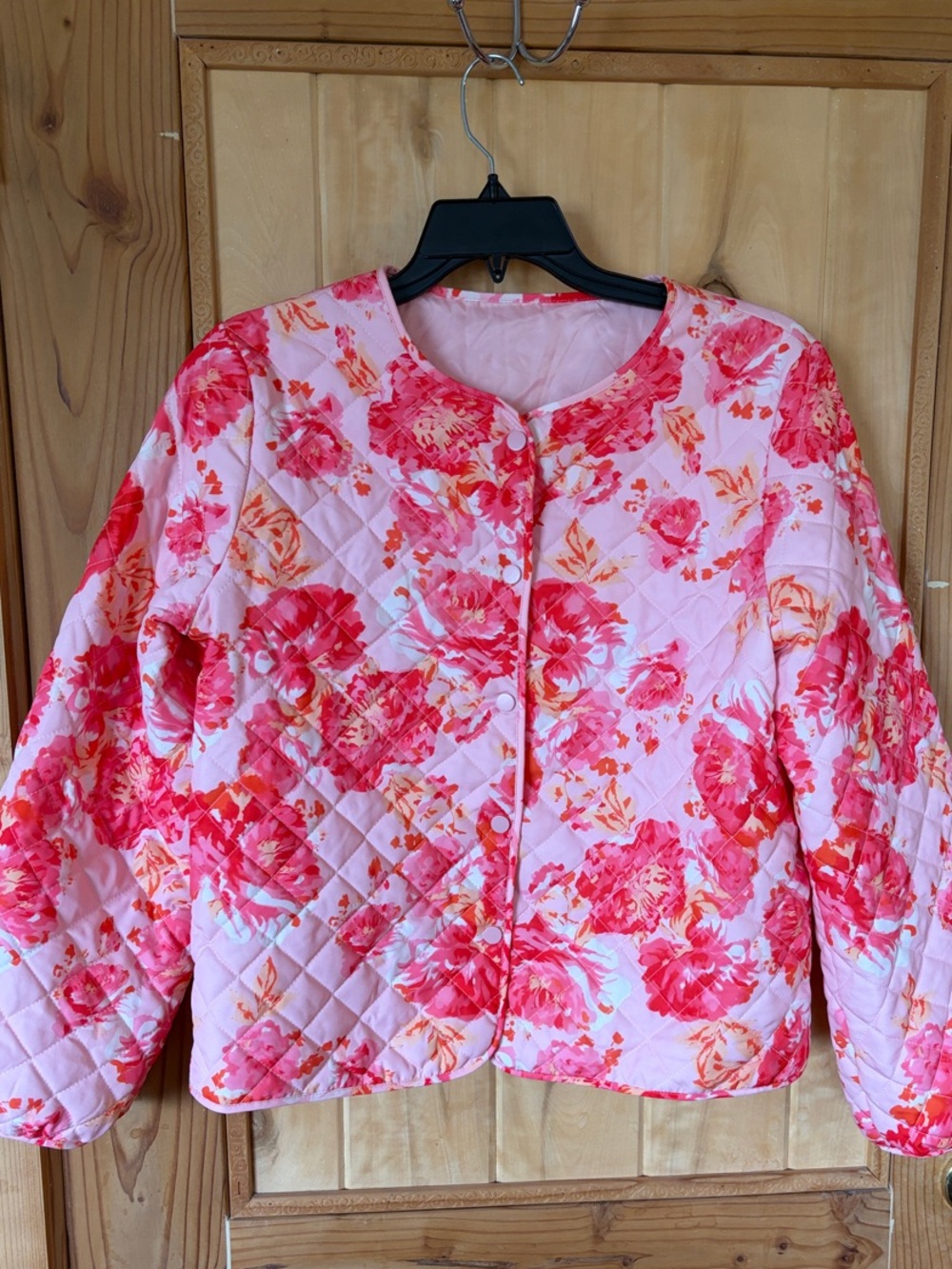 Women’s Quilted Pink Floral Snap Button-Front Jacket